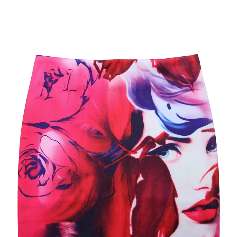 Женская юбка карандаш средней длины с высокой талией и цветочным принтом|midi