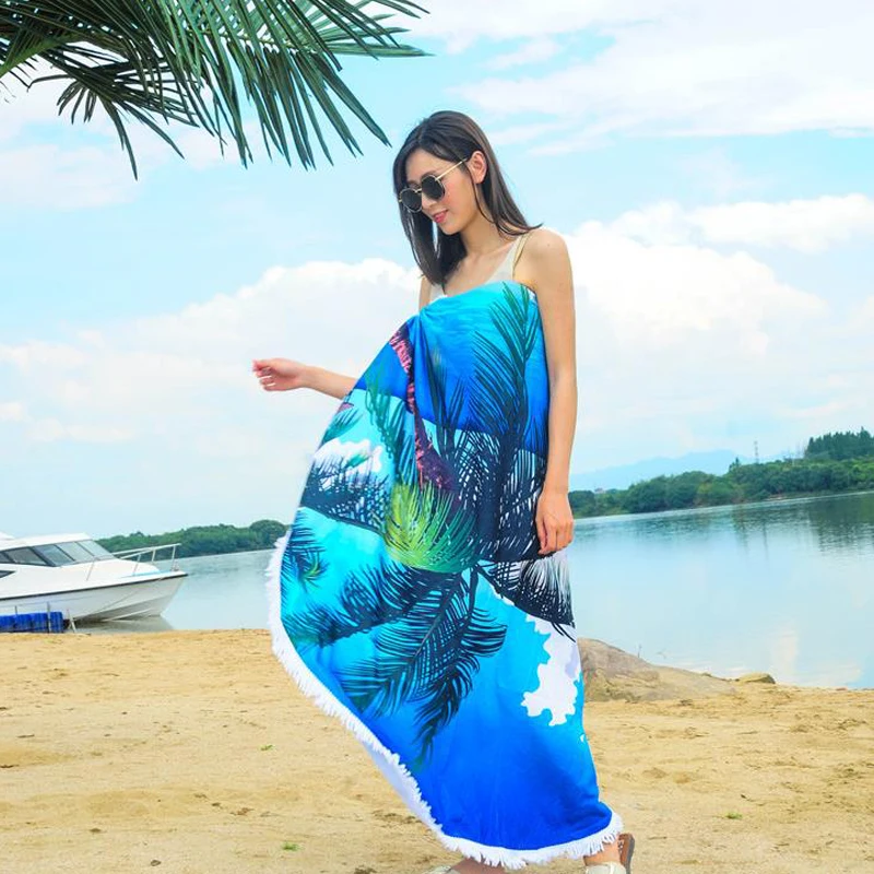 2019 новые Стиль Модные Птицы листьев Цветы круглое пляжное полотенце с кистями из