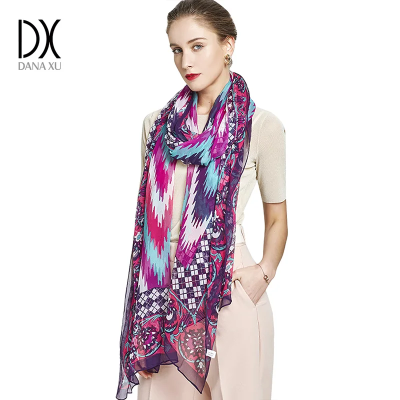 2019 хиджаб Летний Шелковый шарф с принтом негабаритный шифон бандана женское