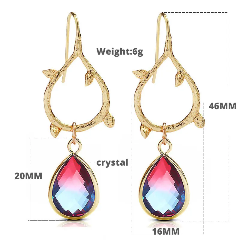 Винтаж Радуга Кристаллические серьги для Женский Капля воды камень сусальное