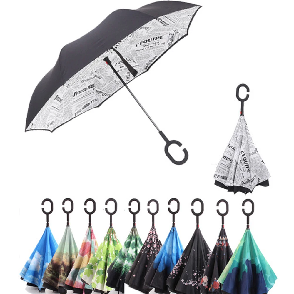 C shape freehand Handle rainproof Reverse Umbrella man Double umbrella cloth windproof shade upside down rain woman | Дом и сад