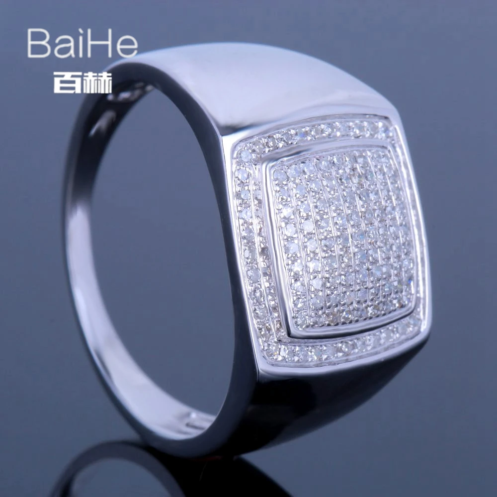 BAIHE Solid 14 K белое золото(AU585) 0.45CT сертифицированные H/SI круглые ограненные настоящие бриллианты свадебные мужские модные ювелирные изделия кольцо