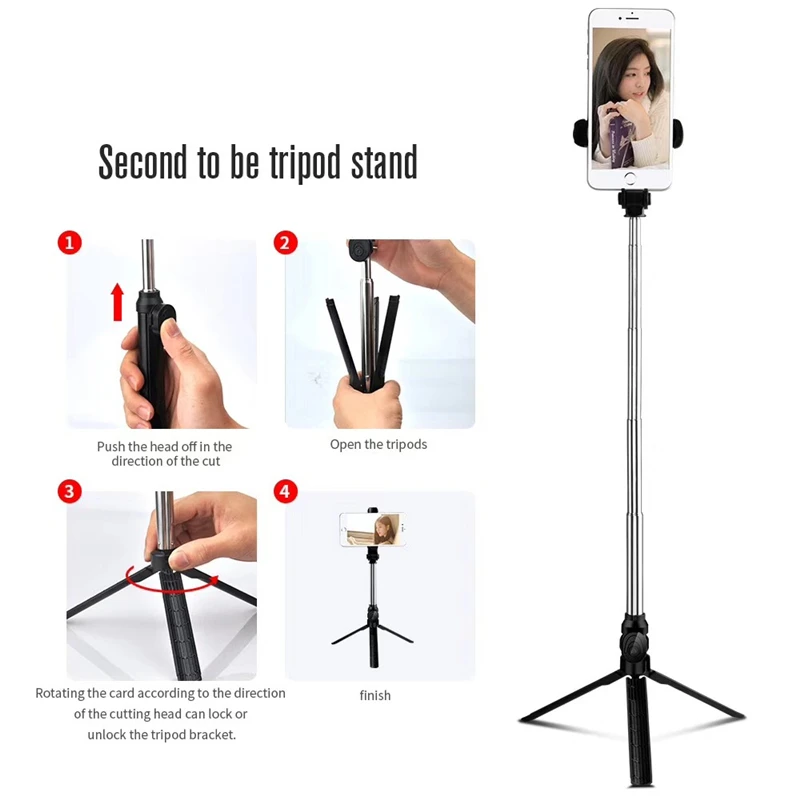 2 IN 1 Wireless Bluetooth Selfie Sticks With Tripod Stand 360 Rotate Button Remote Control Selfiestick For IPhone Android Phones |