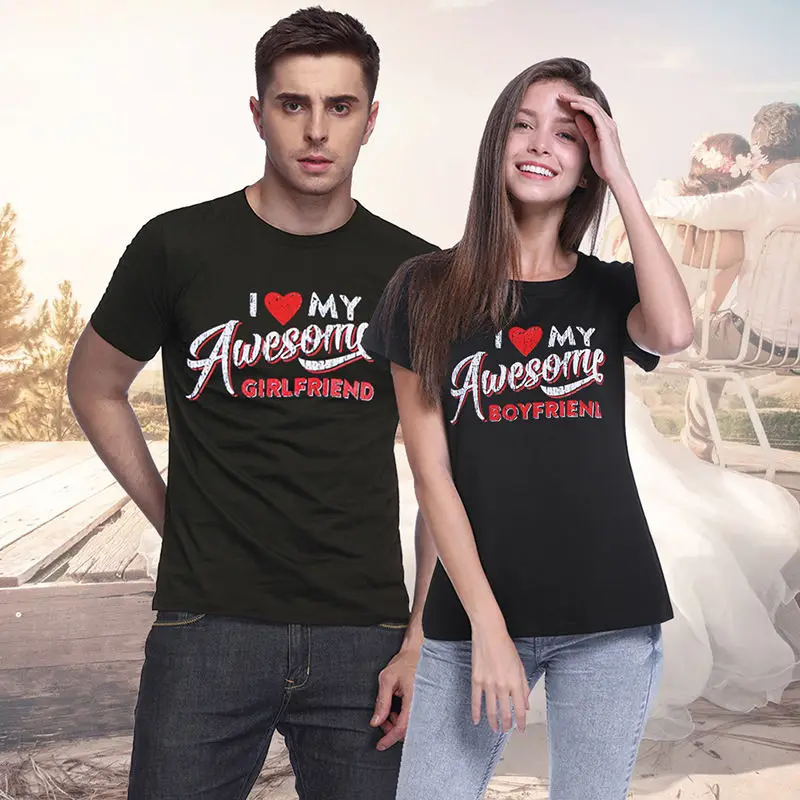 Мужская футболка потрясающая парная с надписью BOYFRIEND GIRLFRIEND семейная коротким