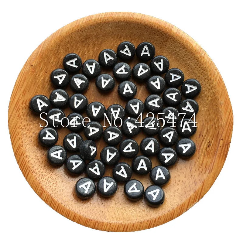 

Бесплатная доставка, 4*7 мм, 500 шт., плоские круглые черные акриловые бусины алфавита в форме монеты, украшения «сделай сам» для ювелирных изде...