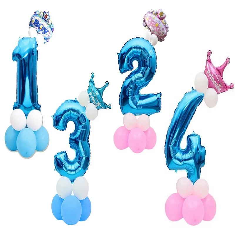 

1set Birthday Balloons Blue Number Foil Balloons 1 2 3 4 5 6 7 8 9 Years Happy Birthday Party Decoration Pillar Baby Kids ballon