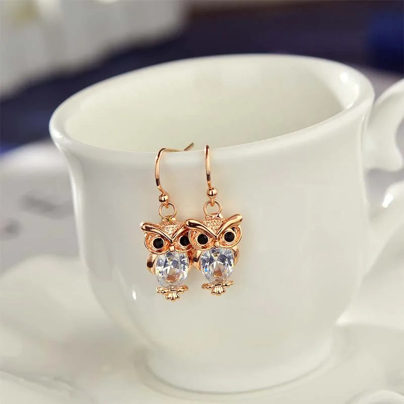 Fashion Cute CZ Crystal Owl Girls Earrings For Women Rose Gold/Silver-Color Animal Statement | Украшения и аксессуары