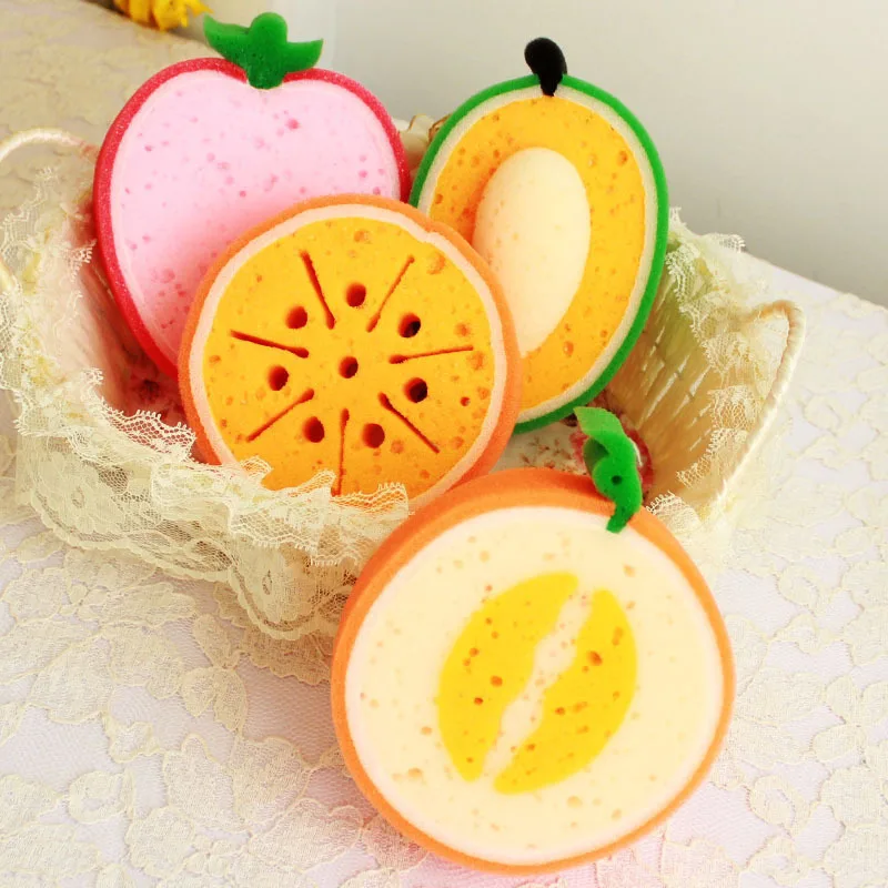 ZH 1PC Creative Cartoon Shower Clean Sponge Fruit Bath Cotton Child |