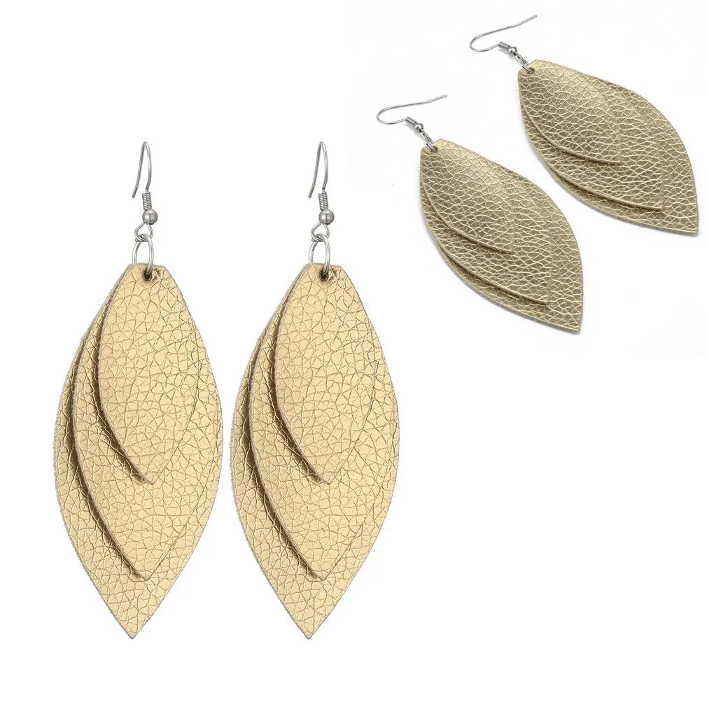 Women Multiple Colors Hook Earrings Jewelry Leather PU Faux Leaf Water Drop 2019 Fashion | Украшения и аксессуары