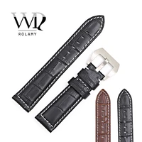 rolamy 22mm wholesale new genuine leather black brown crocodile grain strap wrist watch band belt pin buckle free shipping