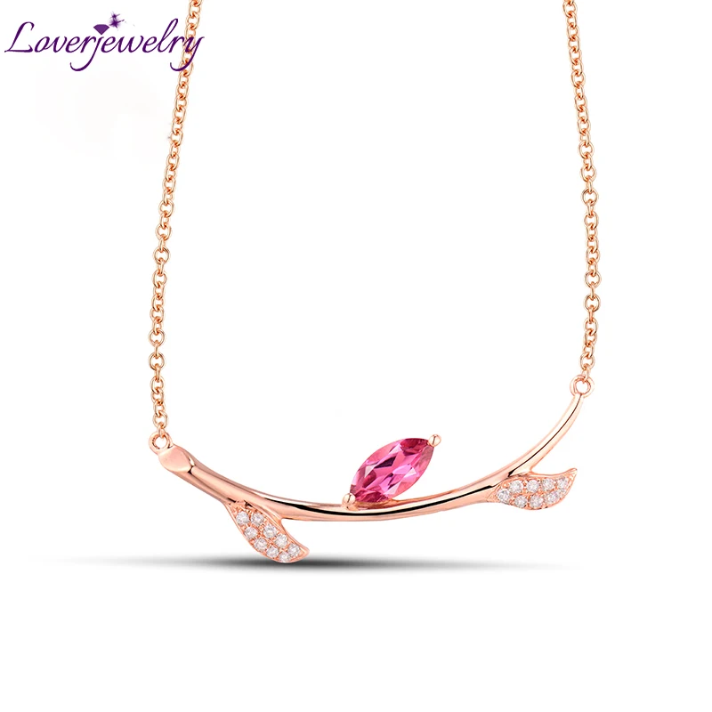 

Wonderful Jewelry Solid 18kt Rose Gold 100% Natural Pink Marquise Cut Tourmaline Pendant Necklaces for Women Diamond Gift