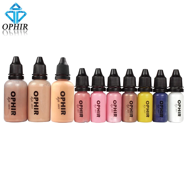 OPHIR 10 Bottles Airbrush Makeup Inks Set with 3 Colors Air Foundation 2x Air Blush 5x Air Eyeshadow for Face Paint Makeup Salon