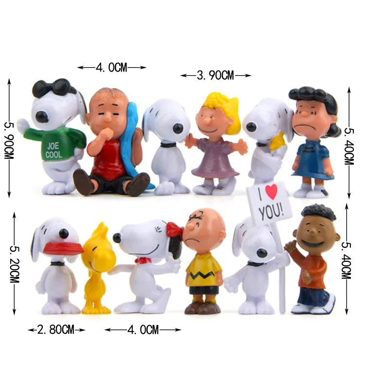 12 шт. новые арахис Charlie Brown Friends Beagle Woodstock девушка фигурку коллекционные игрушки