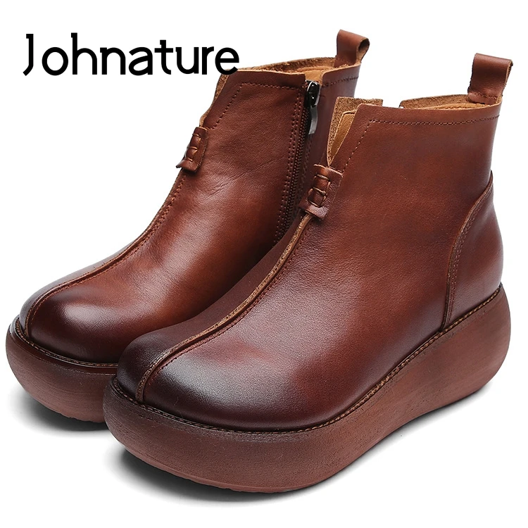 Женские ботинки с закругленным носком Johnature повседневные из натуральной кожи на