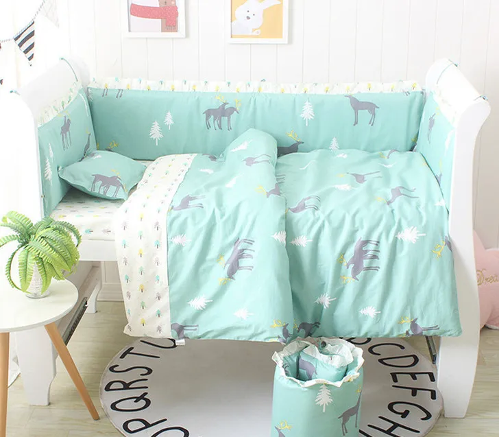 

6/9pcs Elk Newborn Baby Cot Set Boys Baby Bedding Set Cotton Baby Quilt Cover Spring Autumn protector de cuna,120*60/120*70cm