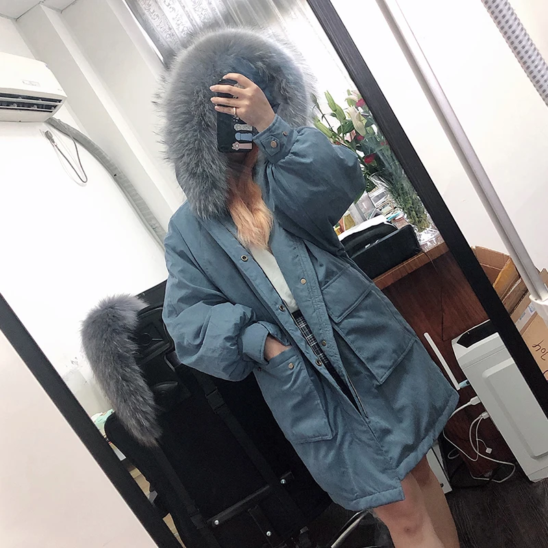 FTLZZ, женские зимние куртки, большой воротник из меха енота, белые пуховики с капюшоном, повседневный пуховик, женская зимняя верхняя одежда