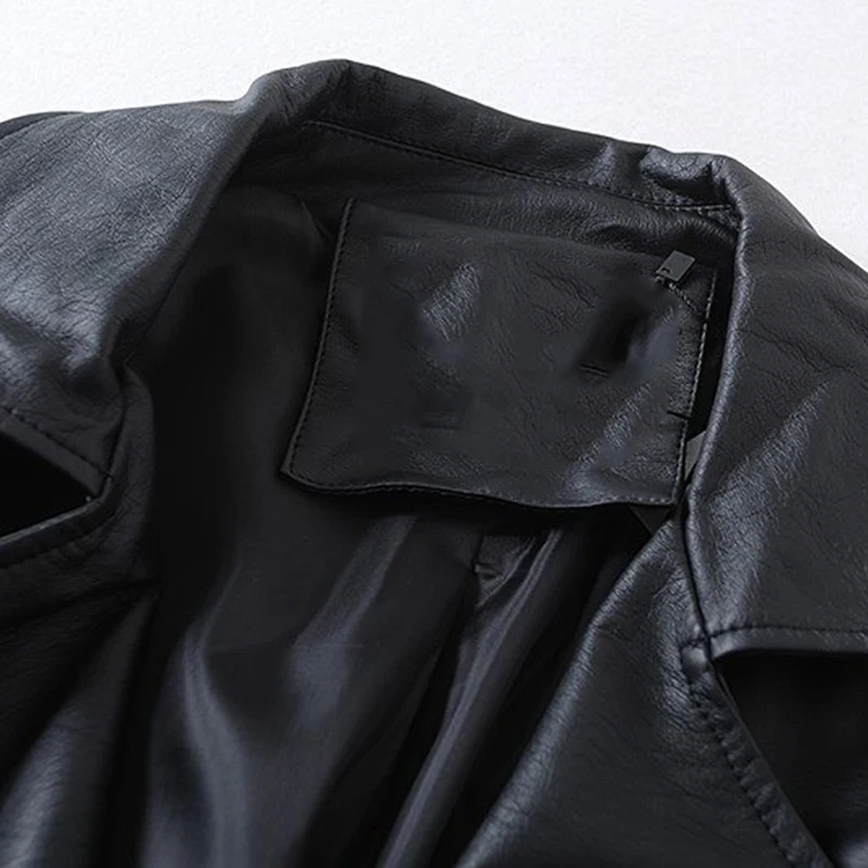 PERHAPS U Women PU Faux Leather Bomber Jacket Handsome Black Gray Long Sleeves Pocket Solid Zipper Thin Section C0079