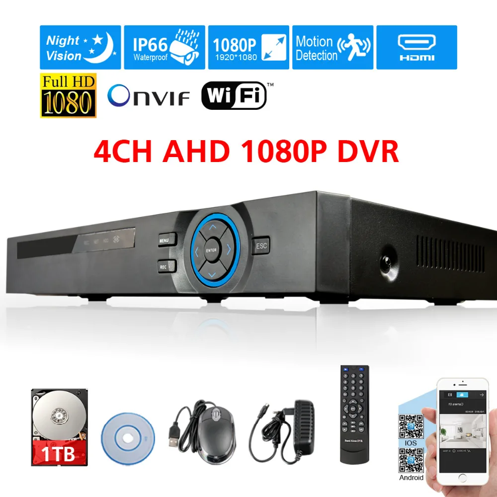 CCTV Full HD 4Channel 1080P AHD-H DVR Recorder 1920*1080p 2MP Video NVR for AHD IP Security Camera 3G WiFi On -> Записывающее устройство DVR Full HD 4-канальное 1080P AHD-H с разрешением 1920*1080p 2MP для AHD IP-камеры безопасности с поддержкой 3G и W