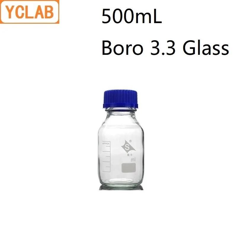 

Флакон-реагент YCLAB 500 мл, винтовая горловина с синим колпачком Boro 3,3, прозрачное стекло, медицинская лаборатория, химическое оборудование