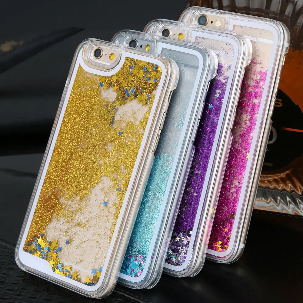 Love Heart Stars Glitter Phone Case For iPhone 5 5S SE 6 6S 7 8 Dynamic Liquid Quicksand Hard+Soft TPU Back Cover |