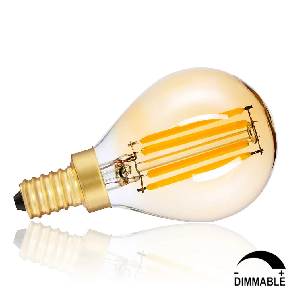 Винт накаливания Candelabra E14 2 Вт 4 6 220 в 230 В с регулируемой яркостью Янтарный G45 шар