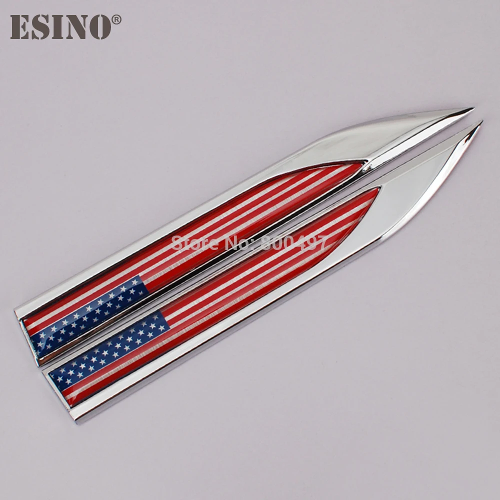 2 x Car Body Fender Side Metal Chrome Zinc Alloy Knife 3D Flag of the US Emblems Badges Decals Stickers For American Cars | Автомобили и