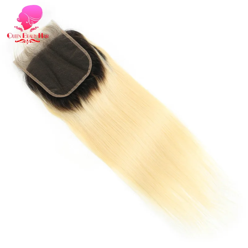 QUEEN 4x4 Lace Closure Ombre Blonde 1B 613 Platinum 8 - 22 Inch Remy Human Brazilian Straight Swiss With Baby Hair | Шиньоны и парики