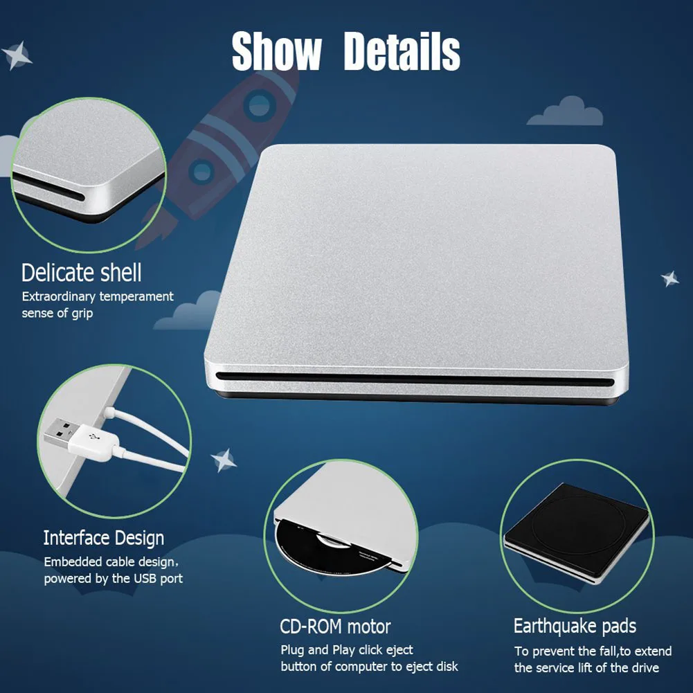 Ультратонкий внешний DVD-привод USB 3 0 Дубликатор дисков для компьютера ноутбука