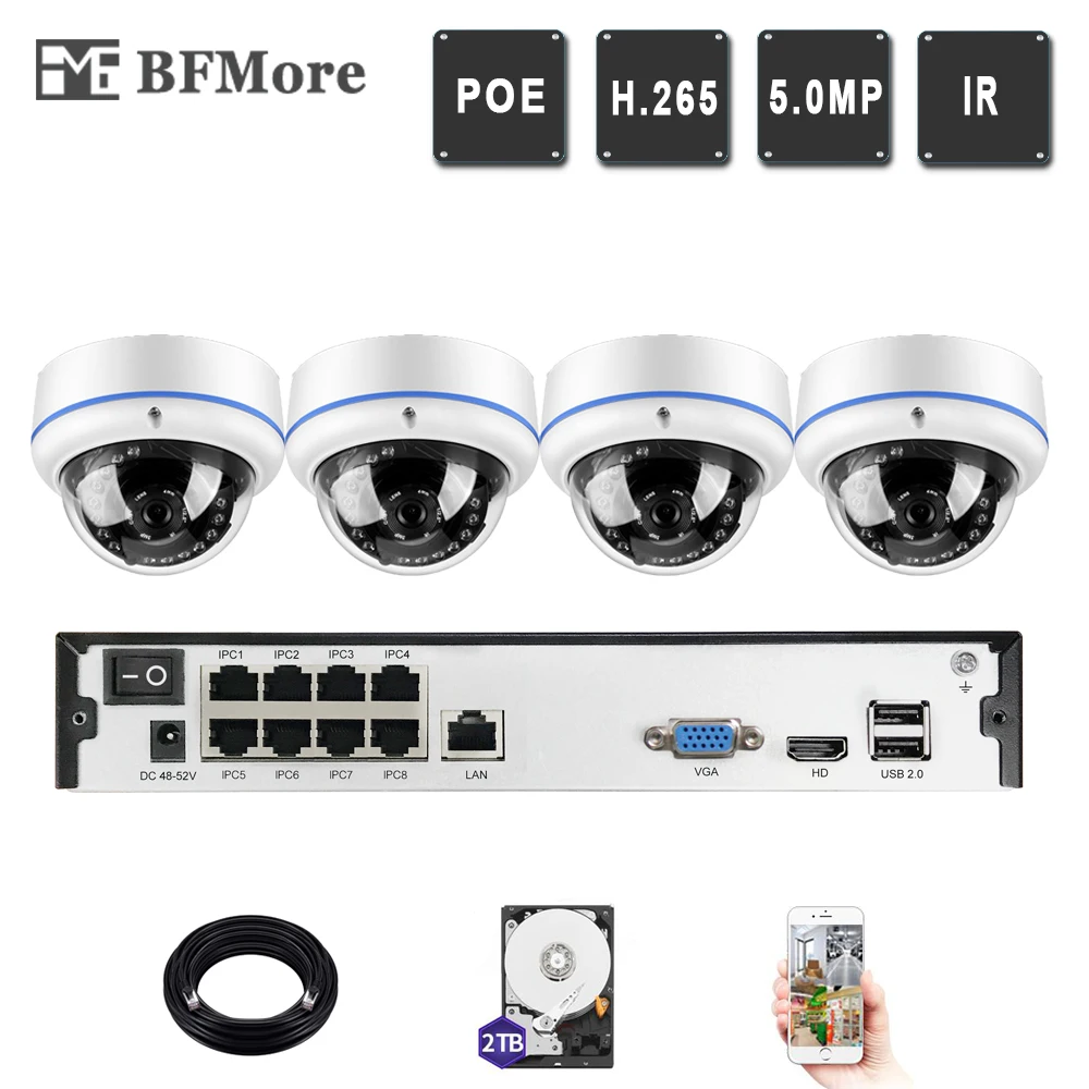 BFMore 4ch 5.0MP 4.0MP POE Комплект H.265 + Системы комплект CCTV 8ch NVR IP Камера Крытый ИК Ночное