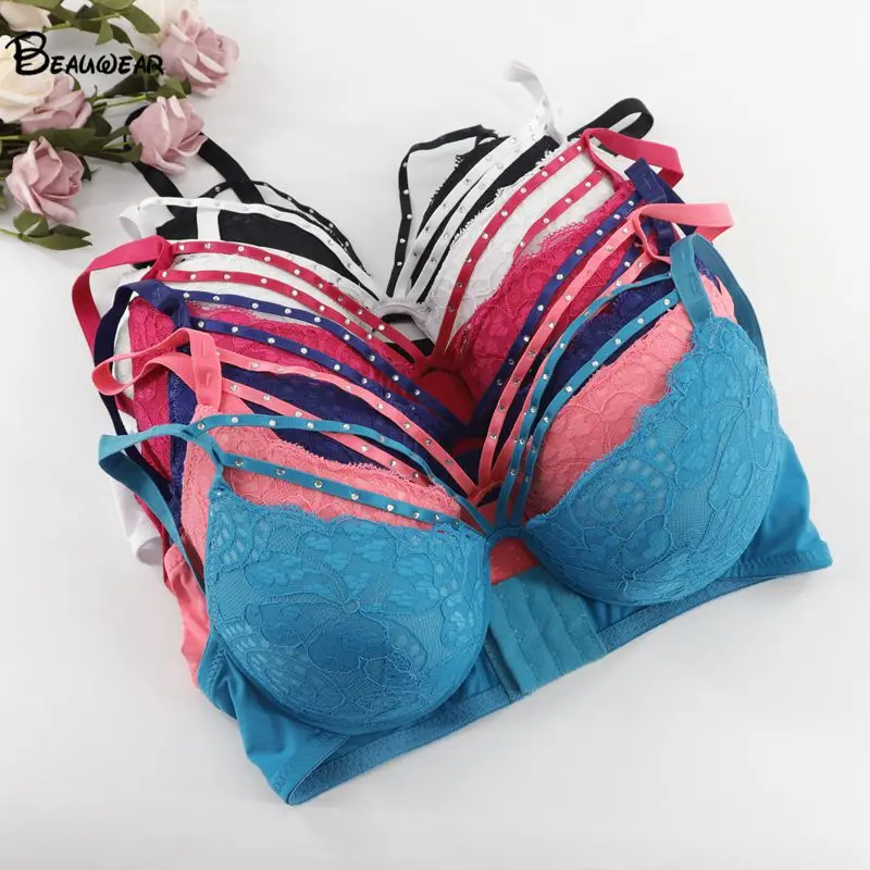 Beauwear сексуальный кружевной бюстгальтер с открытой спиной цветочные Бюстгальтеры для женщин B C нижнее белье на косточках эластичный лифчик женский красивый бюстгальтер
