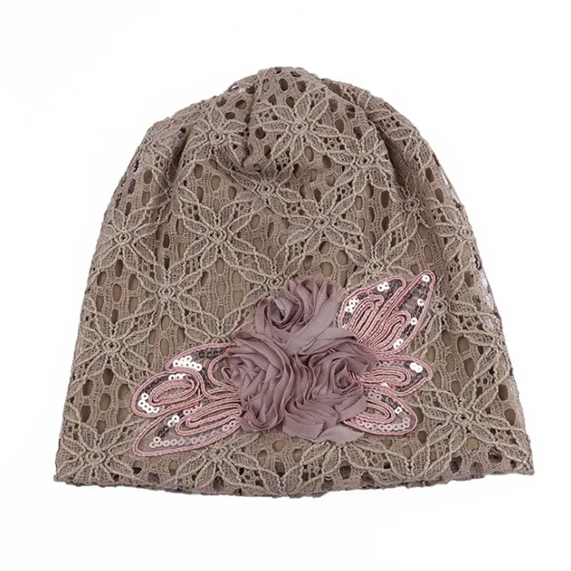 Camel Модный тюрбан шапки для женщин кружево Hollw Beanie кепки зимние вязаные Skullies кепки s цветок Женские повседневные бабочки шапочки - Цвет: Camel