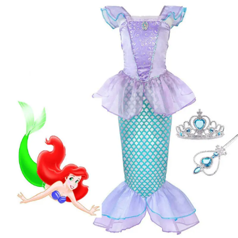 Dresses 01 Sets Маскарадные костюмы для девочек, Русалочка, Линда, фантазия, менина Ариэль, праздничные платья с жемчугом, Детские карнавальные костюмы на Хэллоуин - Цвет: Dresses 01 Sets