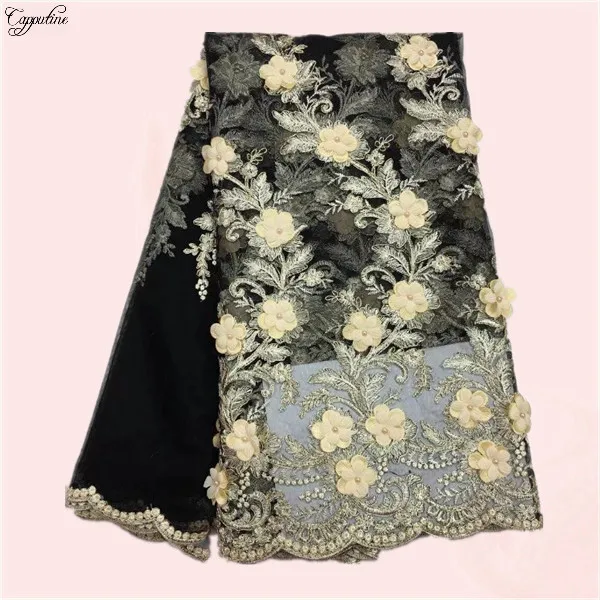 Amazing party dress cloth with 3D flower beaded french tulle lace fabric for lady KN39(5yards/lot) | Дом и сад