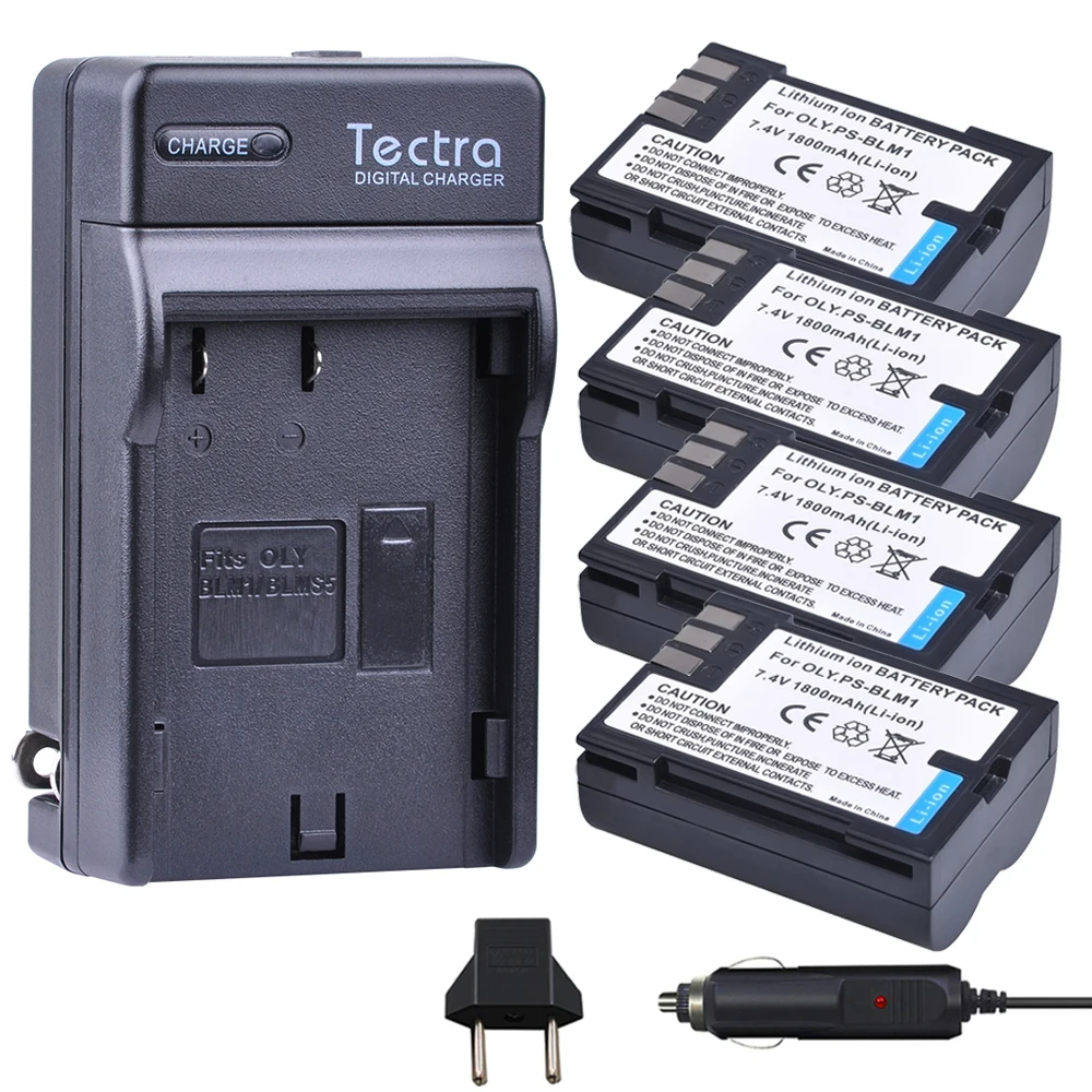 Tectra 4 шт. PS-BLM1 PS BLM-1 Li-Ion Bateria + Цифровое зарядное устройство для Olympus C-5060 C-7070 C-8080 E-30