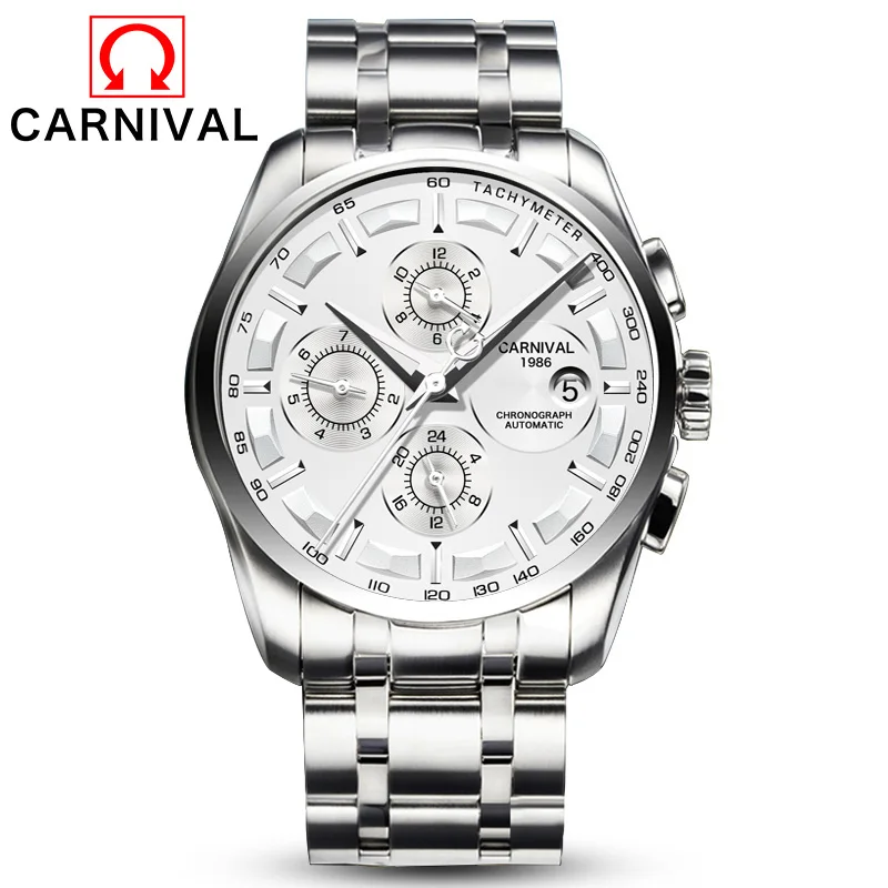 Silver Steel White Карнавальные Мужские автоматические механические часы Топ бренд класса люкс для дайвинга 30 м Спортивные Повседневные Стальные наручные часы Relogio masculino - Цвет: Silver Steel White