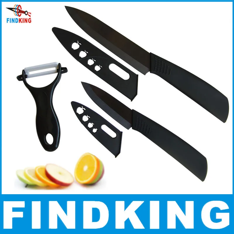 

FINDKING 2018 Best Ceramic Knife Sets quality black blade ceramic knife 3pcs Gift Set 3' 5 inch with peeler covers Kitchen Knife