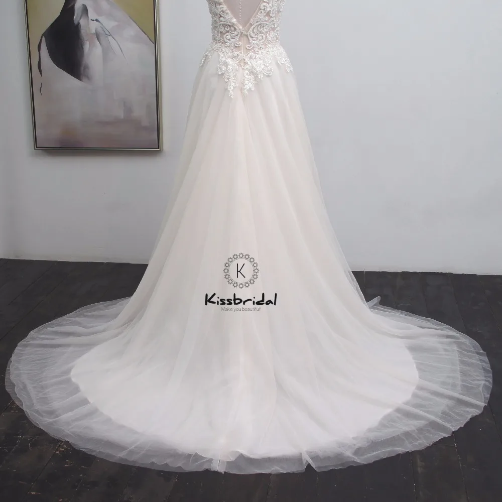Trouwjurk vestido de casamento Новое свадебное платье из фатина с аппликацией-Бохо С v-образным