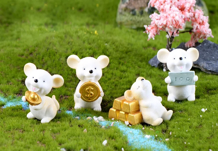 Lucky mouse Золотой доллар мультяшная модель животных фигурка кукольный домик торт домашний декор миниатюрное украшение для сада в виде Феи аксессуары