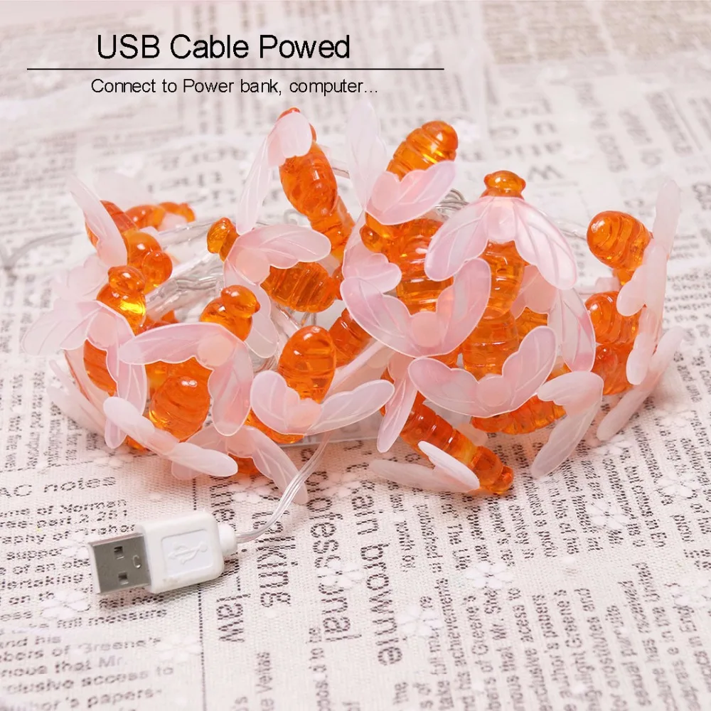 20 светодиодный Светодиодный Свет Строка Праздничные огни Гарланд Батарея USB Powered Би Фея Свадебные Рамадан Дивали рождественские украшения нового JQ