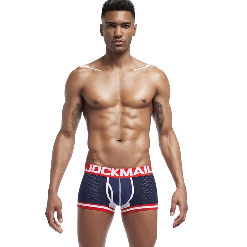 JOCKMAIL, новинка, нижнее белье для мужчин, боксеры, сетка, u-образный мешочек, сексуальные подштанники, Cueca, хлопковые трусы, боксерские шорты для геев, мужские трусы, цветные
