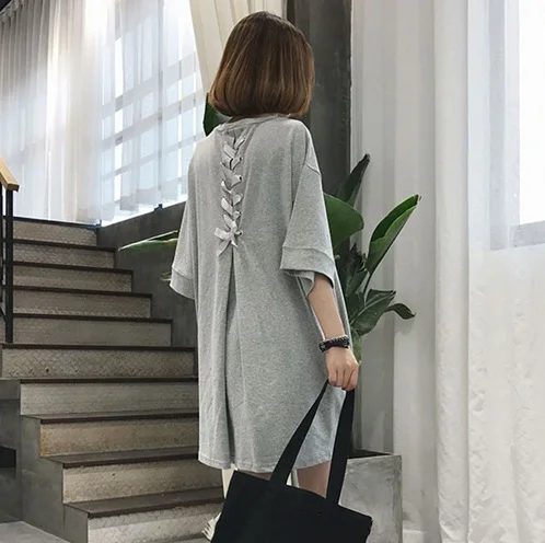 Dark Grey Женская одежда больших размеров 5xl, весна-лето, стильное осеннее корейское свободное черное серое повседневное женское платье Y0396 - Цвет: Dark Grey