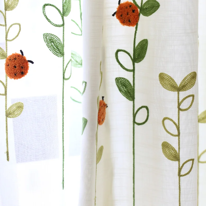Вышитые льняные шторы детская спальня белый занавес в рустикальном стиле