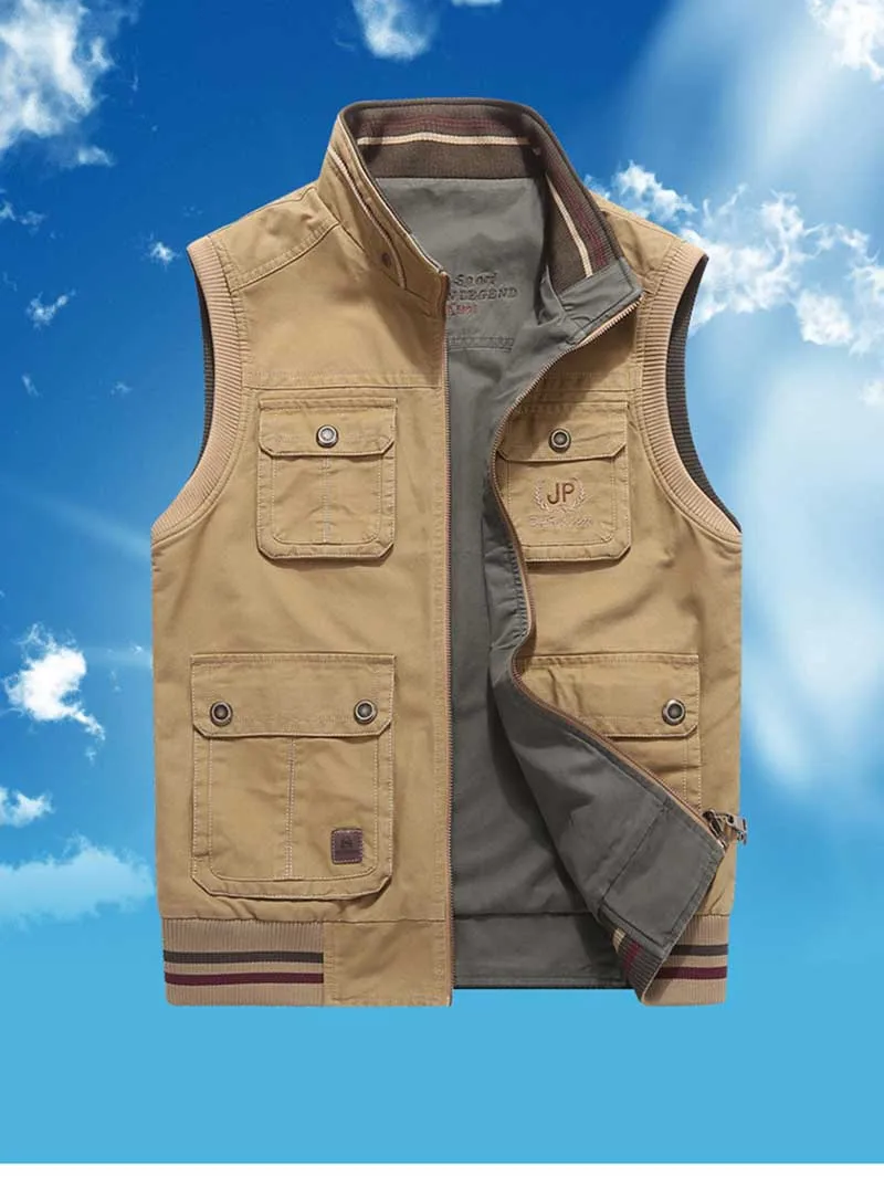 8XL новые модные мужские в Военном Стиле куртка без рукавов стоячий воротник Повседневный жилет для фотографии с несколькими карманами хлопковый жилет