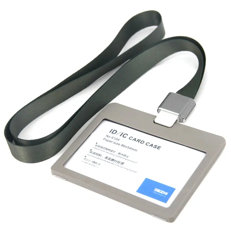 H grey set DEZHI Флип Бизнес ID IC Держатели карт для офисного персонала, экологически чистый пластиковый материал бейдж держатель с оригинальными цветами ремешок - Цвет: H grey set