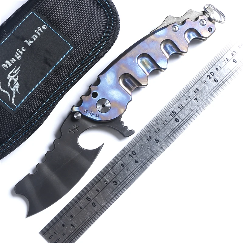 

TC4 handle Custom Large steel ball bearing Folding Knife Titanium Camping Hunting Survival Knives Outdoor EDC Tools man of war