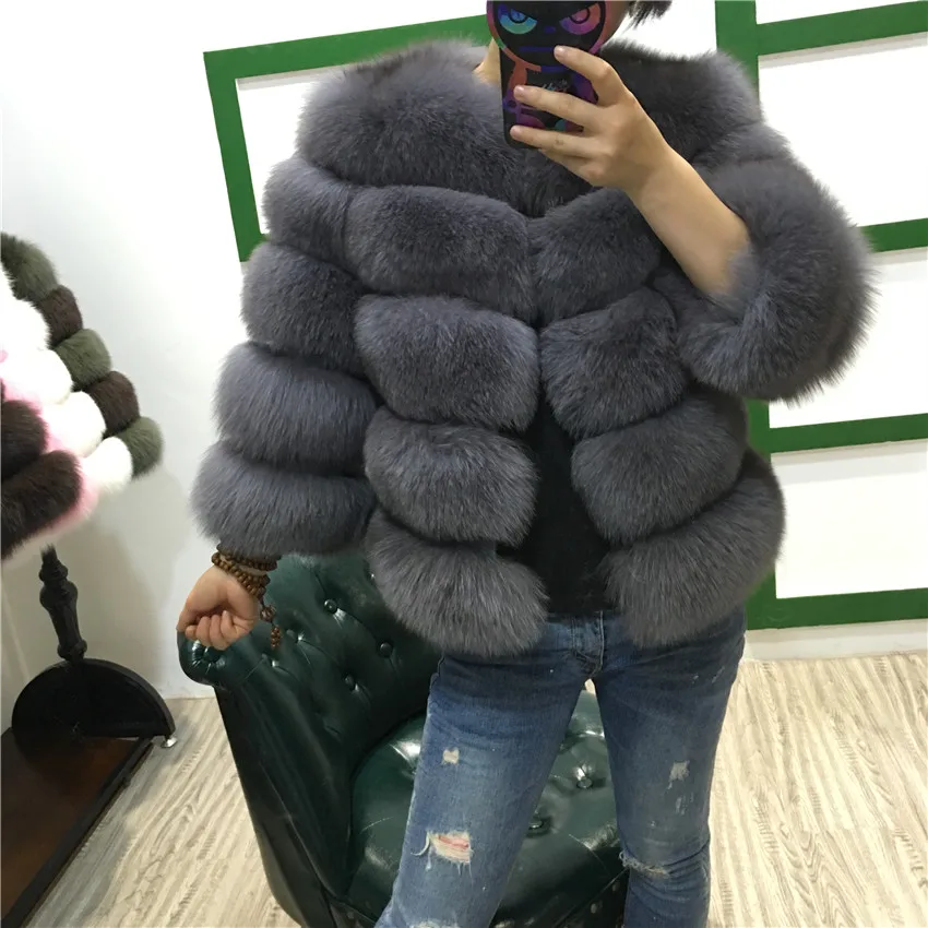 BFFUR, настоящее меховое пальто, роскошная женская зимняя мода, стильный жилет из натурального меха, Женское пальто из цельного лисьего меха, высокое качество, натуральный мех C0011 - Цвет: Dark gray