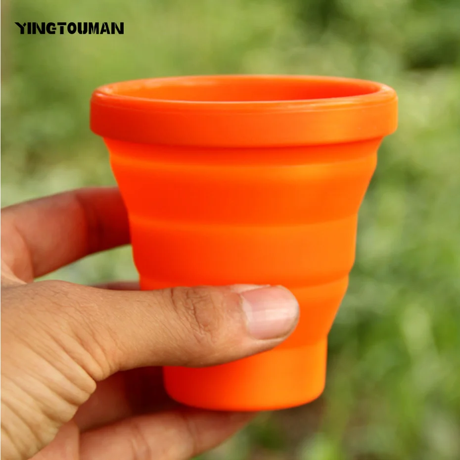 

YINGTOUMAN Orange Mini Outdoor Camping Traveling Folding Cup Flexible Silicone Outdoor Cups Drinking Cups