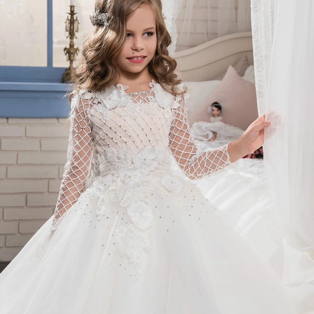 Fancy Tulle Ball Gown Christmas Flower Appliques Little Bridesmaid Wedding Dress Custom Made Vetsidos de Noiva Fantastic Dresses |