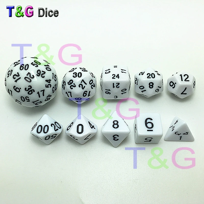 10 шт. набор черных цифровых кубиков с сумкой T& G высокого качества d4, d6, d8, 2xd10, d12, d20, d24, d30, d60 dnd для ролевых игр