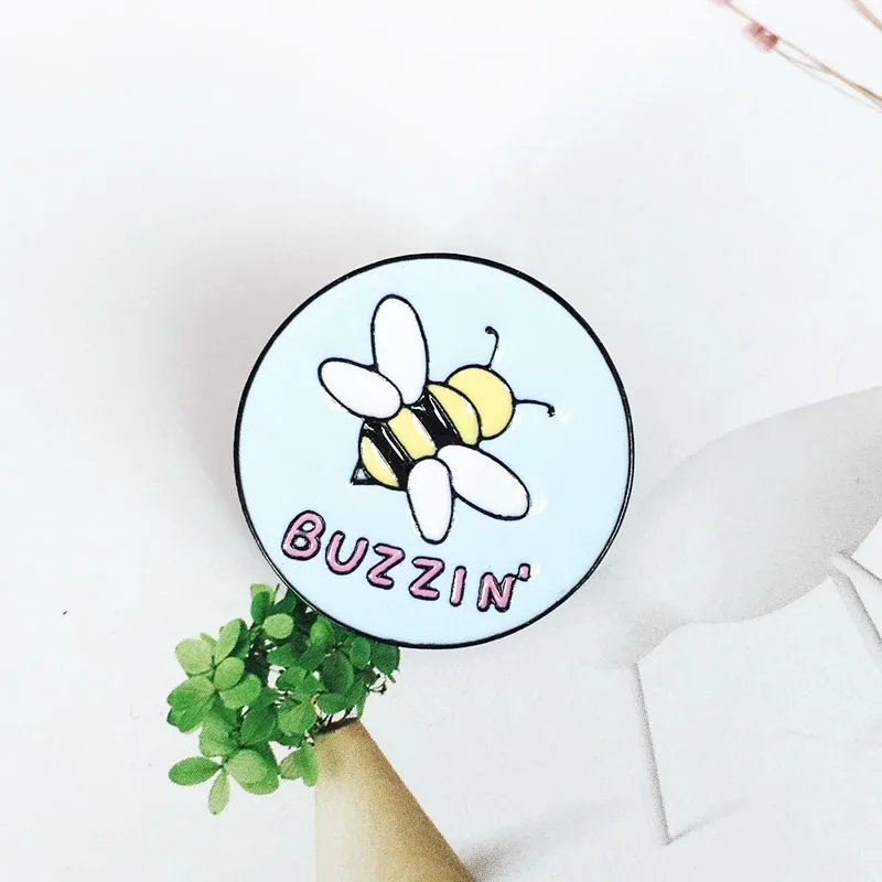Металлическая эмалированная брошь в виде круглой пчелы BUZZIN милая мультяшная